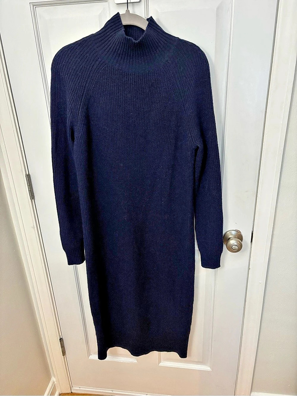Boden Ribbed Mock Neck Midi Sweater Dress Blue US 4